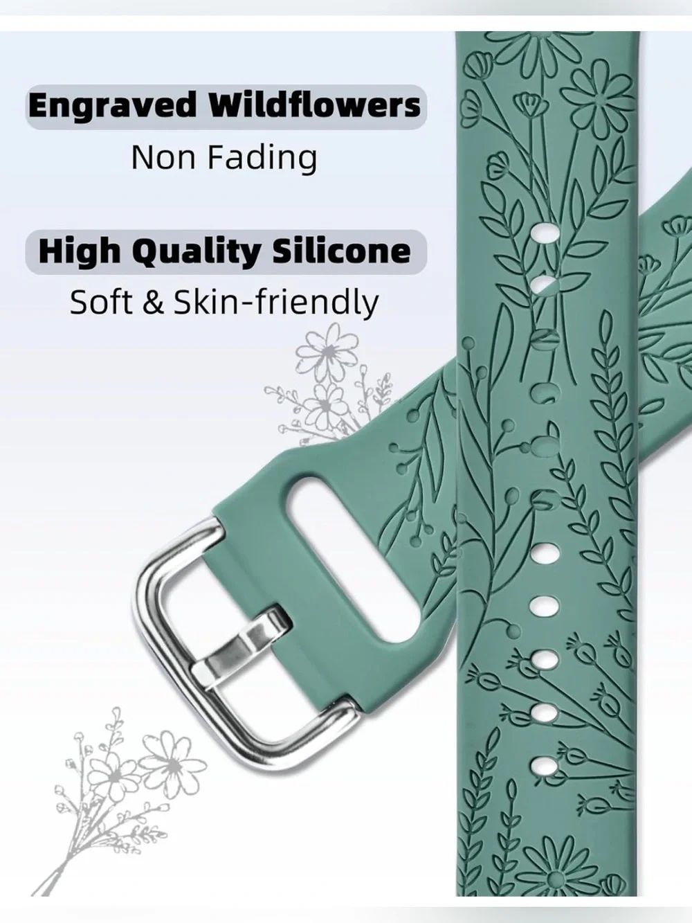 Apple Watch Floral Teal Silicone Band with Rose Gold Charm Set